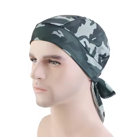 New Camouflage Print Silky Durag For Men Bandana Turban Hat Unisex Doo Durag Wigs Men's Du-Rag Long 