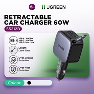 UGREEN Car Charger 2 In 1 Retractable Cable Type C Fast Charging 60W-145W