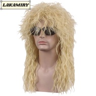 LAKAMIRY Halloween Party Cosplay Wig, Long Fluffy 70s 80s Rockstar Wig, Curvy Punk Mullet Wig