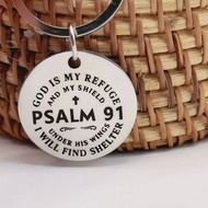 Psalm 91 Bible verse stainless steel Keychain
