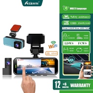 Asawin A4M Ultra HD 2K Dashcam Wifi Car Camera ADAS 2 Channel Front &amp; Rear  Night Vision App Control Driving Recorder 3.16 In IPS Touch Screen