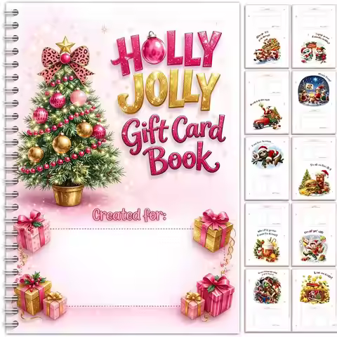 Christmas Holographic Gift Card Booklet Multi-Page Festive Santa Holiday Greeting Coupon Card Holder