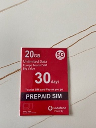 Vodafone 歐洲旅遊SIM卡 20GB