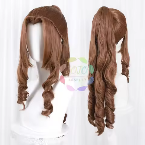 FF VII 7 Remake Aerith Gainsborough Cosplay Wig Brown Wavy Ponytail Long Wigs Heat Resistant Hair fo