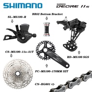 Shimano Deore M5100 11 Speed Groupset 1X11 Speed MTB Mountain Bike Shifter Rear Derailleur SUNSHINE Cassette 11-42T 11-46T 11-50T 11-52T HG601 Chain FC-M5100 170MM 32T With BB Bott