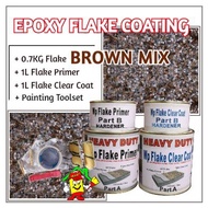 BROWN MIX FLAKE • Epoxy Flake Coating Set c/w Painting Toolset • Refurnishing Floor • No Hacking • Waterproofing