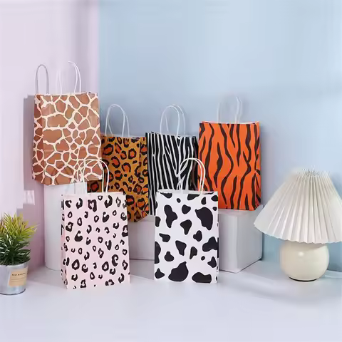4Pcs Jungle Party Bags Birthday Gift Bags Safari Zoo Wild Candy Cookies Bags Birthday Gift Packaging