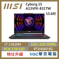 MSI 微星Cyborg 15.6吋特仕電競筆電(i7-13620H/32G+32G/1TB SSD/RTX 4060-8G/A13VFK-831TW)