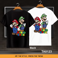 Cotton T-Shirt The Super Mario Bros Unisex Round Neck,Lengan Pendek,Cetak Baju Lelaki Perempuan [XS-