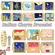 NANASALONNN 9mm Stainless Steel DIY Accessories Gold Italian Charm Links Moon Flower Ocean Fashion J