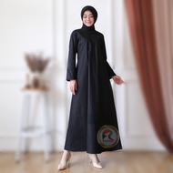 Raisma - Huzna Gamis Hitam Variasi Bordir Bahan Katun Twill Busana Perlengkapan Umroh Haji Wanita