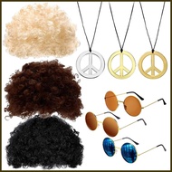 Disco Wig Set Hippie Costume Set Funky Afro Wig Sunglasses Necklace Includes Afro Wig Sunglasses Dis