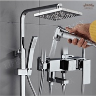 [SG]Stainless Silver Series Rain Shower Set Bathroom Home RainFall Shower Full Set with Storage Shelf with Shower head