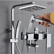 [SG]Stainless Silver Series Rain Shower Set Bathroom Home RainFall Shower Full Set with Storage Shel