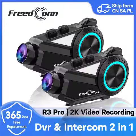 FreedConn R3 Pro Motorcycle Intercom Helmet Dvr Bluetooth Headsets Dash Cam Wifi App 1440P Video Rec