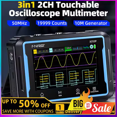 FNIRSI 2C53P 3 in 1 Digital Handled Oscilloscope Multimeter Signal Generator Touch Screen 2 Channel 