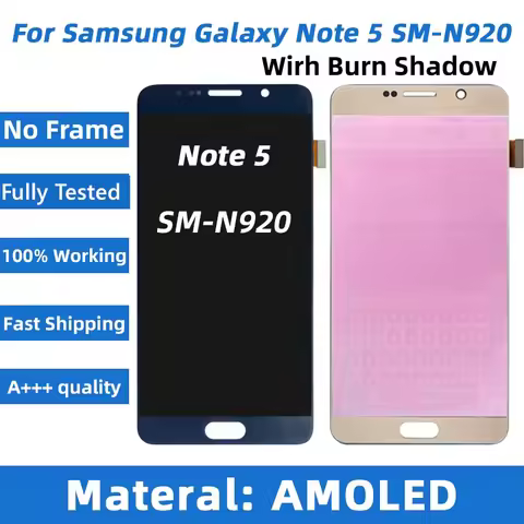 AMOLED For Samsung Galaxy Note 5 SM-N920 N9200 N920f LCD NO Frame Touch Screen Note5 with Burn Shado