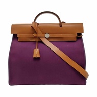 HERMÈS Herbag 39 薰衣草紫帆布手提包肩背包 框P刻