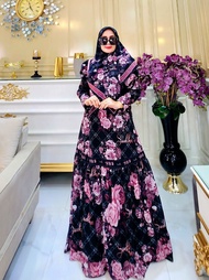 Lavatera By Soekha Gamis Set Hijab Segi Empat Ceruty Armani Printing Bunga