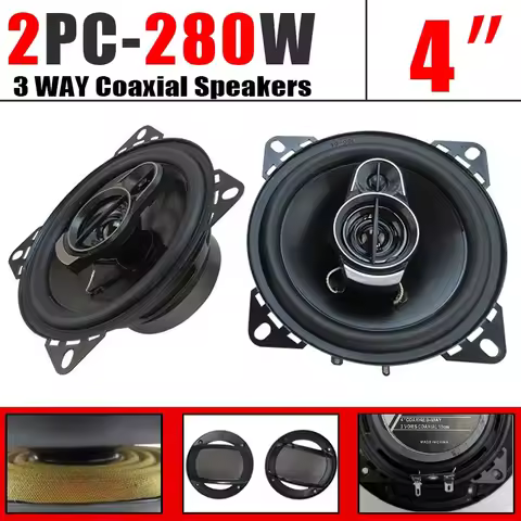 2pcs (2X280W) 560W 4 Inch HiFi Car Speakers HD Audio 3 Way Coaxial Speakers Full Range Stereo Subwoo