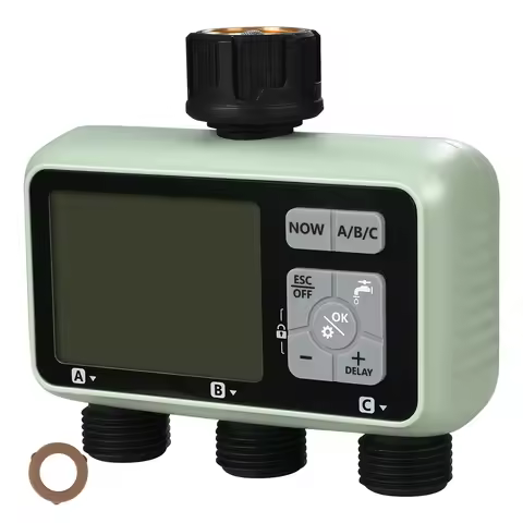 SucceBuy Water Timer 3 Outlets Hose 3 Independent Watering Zone LCD Display Rain Delay Mode Manual M