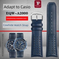 適配卡西歐EQW-A2000系列EFR-303L EFV-540藍色氣孔真皮手表帶男