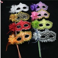 Venetian Masquerade Mask with Holding Stick for Women Feather Mardi Gras Masks Masquerade Ball Masks