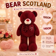 [READY STOCK] BEAR SCOTLAND 100CM 140CM Plushie Teddy Bear Giant Bear Cute & Fluffy Plushie GIFT 格子领