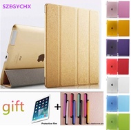 Silk Leather Case Protective Shell for iPad 2 3 4 Case Tablet  Cover + Touch Pen + Protective Film ，