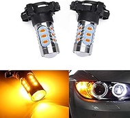 (2) Amber Yellow Error Free High Power PY24W 5200s LED Bulbs Compatible With BMW Front Turn Signal L