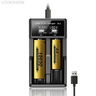 LOOKSHOW USB LCD Battery Smart Charger 1 / 2 Slots Dual For 18650 3.7V Rechargeable Lithium Battery 