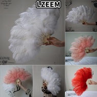 LZEEM Folding Fan, Big Red Ostrich Runway  Props Handheld Fur Fan,  12 Bones 30*52cm 35*60cm Perform