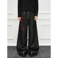 y2k jeans baggy jeans men y2k American Retro Micro Lap Wash Jeans - Loose Fit with Letter Embroidery