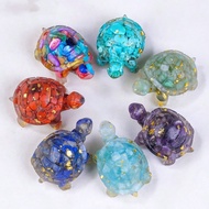 1pc Natural Crystal Chip Resin Turtle Figurine Embedded Gold Foil Healing Gemstone Orgone Energy Tur