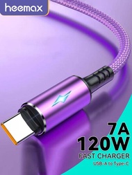 Type C數據線 120w快速充電線 尼龍編織充電器usb線 用於華為oppo 27w快速充電線 小米三星手機配件usb-c線（紫色）
