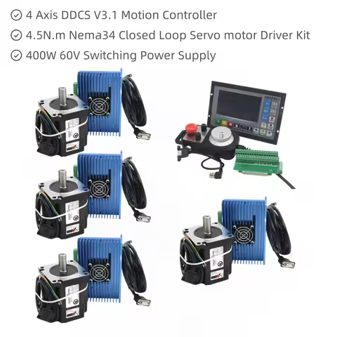 4 Axis DDCS V3.1 Motion Controller+Handwheel+4.5N.m Nema34 Closed Loop Servo motor 82mm 6A CNC Contr