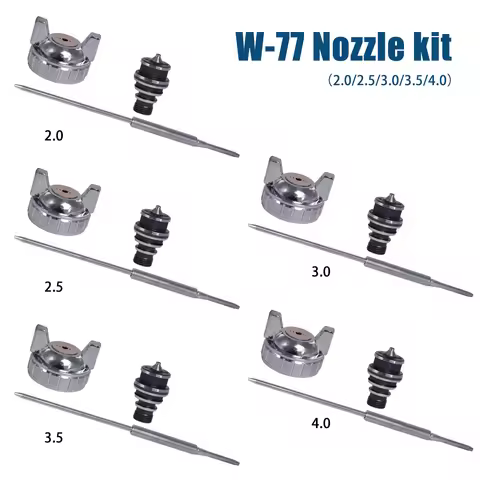 W-77 Paint Spray Gun Nozzle Kit Set 2.0/2.5/3.0/3.5/4.0mm Nozzle&Needle&Atomization Cap Replacement