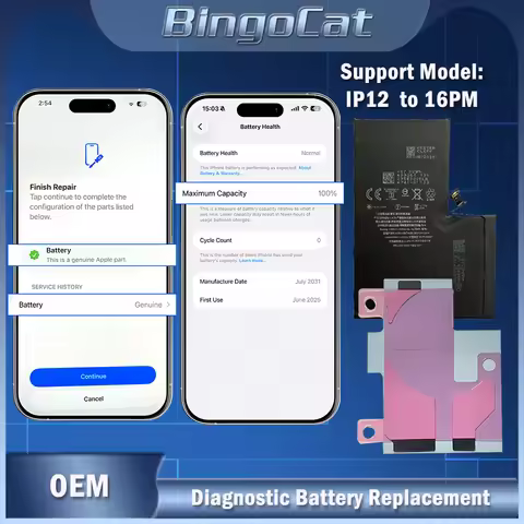 High Capacity Genuine Diagnostic Battery for iPhone 12 13 Mini 14 15 Pro Max No Pop Up 100% Heath Li