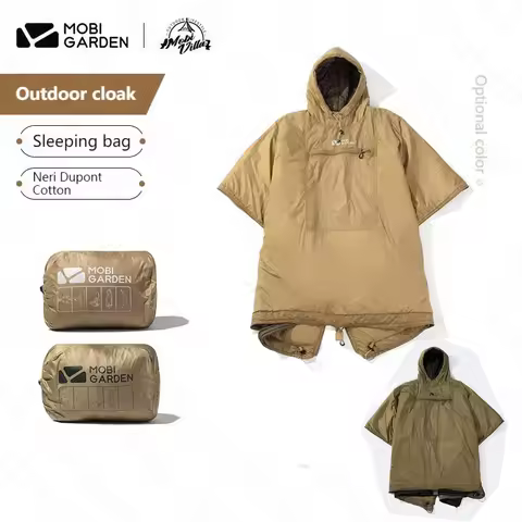 MOBI GARDEN Camping Wearable Cloak With Cap 680g Ultralight Cotton Sleeping Bag Multifunction Outdoo