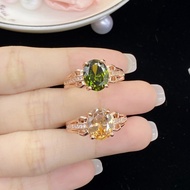 Olivine Champagne Stone Diamond Crystal Rose Gold S925 Silver Women Fashion Jewelry Wedding Engagement Rings