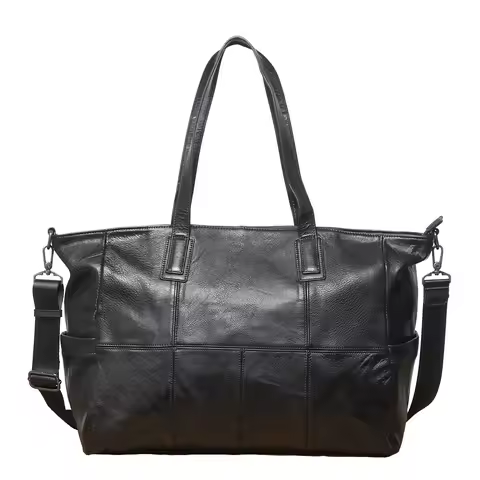 Nesitu A4 Large Black Genuine Leather Business Women Men Travel Bags 14 15.6'' Laptop Handbag Should