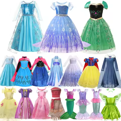 Kids Princess Costume Girls Frozen Elsa Anna Halloween Dress Cosplay Snow White Aurora Moana Rapunze