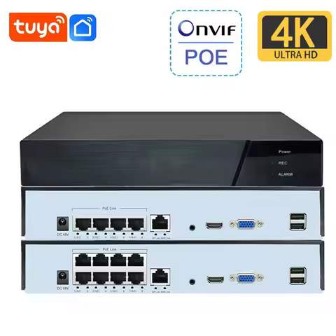 SmartCnet 4K 8MP Tuya Smart Life 8CH 4CH POE ONVIF NVR Video Recorder H.265 IP Camera CCTV System Ne