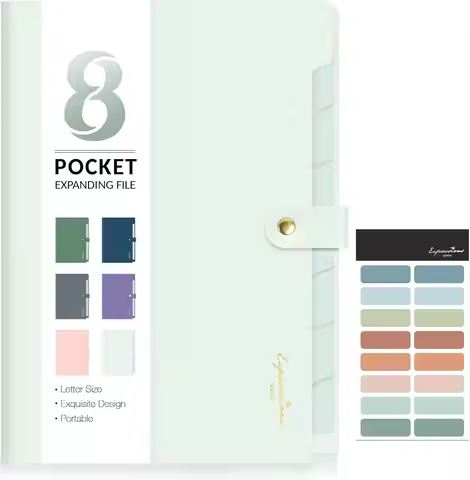 Elegant Accordion File Organizer, 8 Pocket Expanding Folder with Labels, Portable for Documents, Let