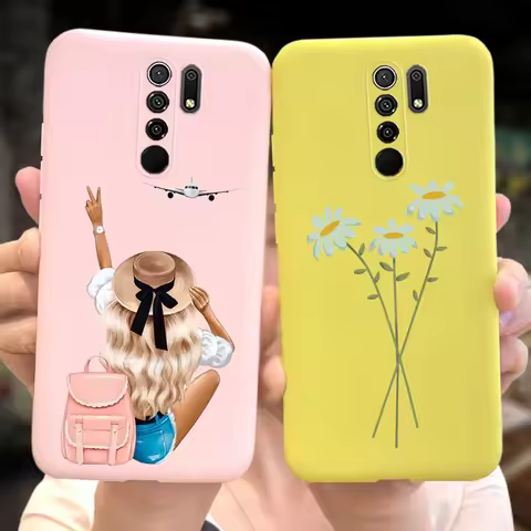 For Xiaomi Redmi 9 Case Redmi 9 Prime Redmi9 (China) Beautiful Girl Flower Butterfly Painted Soft Si