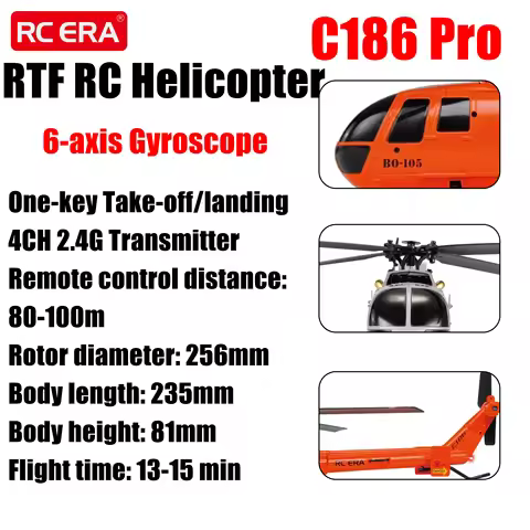 C186 Pro RTF RC Helicopter 6-axis Gyroscope One-key Take-off/landing 6G Mode 7.4V Battery USB 4CH 2.