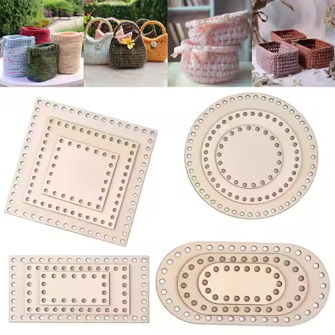 3pcs/Set DIY Basket Weaving Supplies Round Oval Solid Crochet Basket Wood Base Natural Wooden Basket