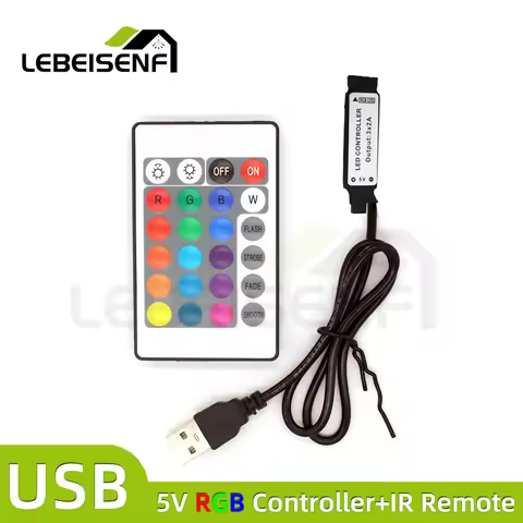 4Pin USB 5V Mini Colorful Lamp Control Cable Remote Dimmer 24-Key IR RGB Controller for Home Decorat