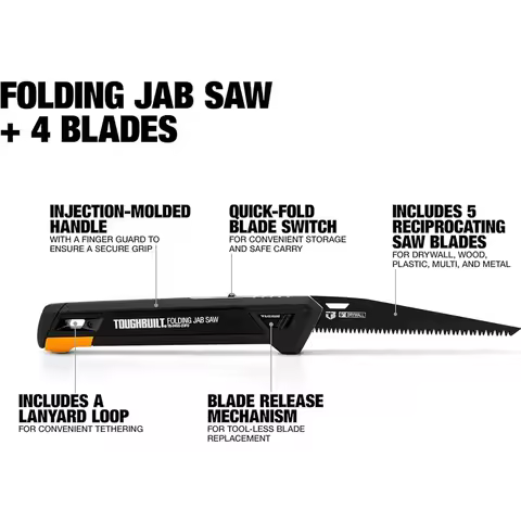 TOUGHBUILT TB-H4S5-23FU Folding Jab Saw With 4 Blades Plastic Multi Metal Wood Reciprocating Saw Sto