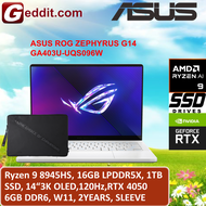 ASUS ROG ZEPHYRUS G14 GA403U-UQS096W / GA403U-UQS100WO GAMING LAPTOP (RYZEN 9 8945HS,16GB DDR5X,1TB SSD,14"3K ,120Hz,RTX4050 6GB,WIN11)FREE SLEEVE